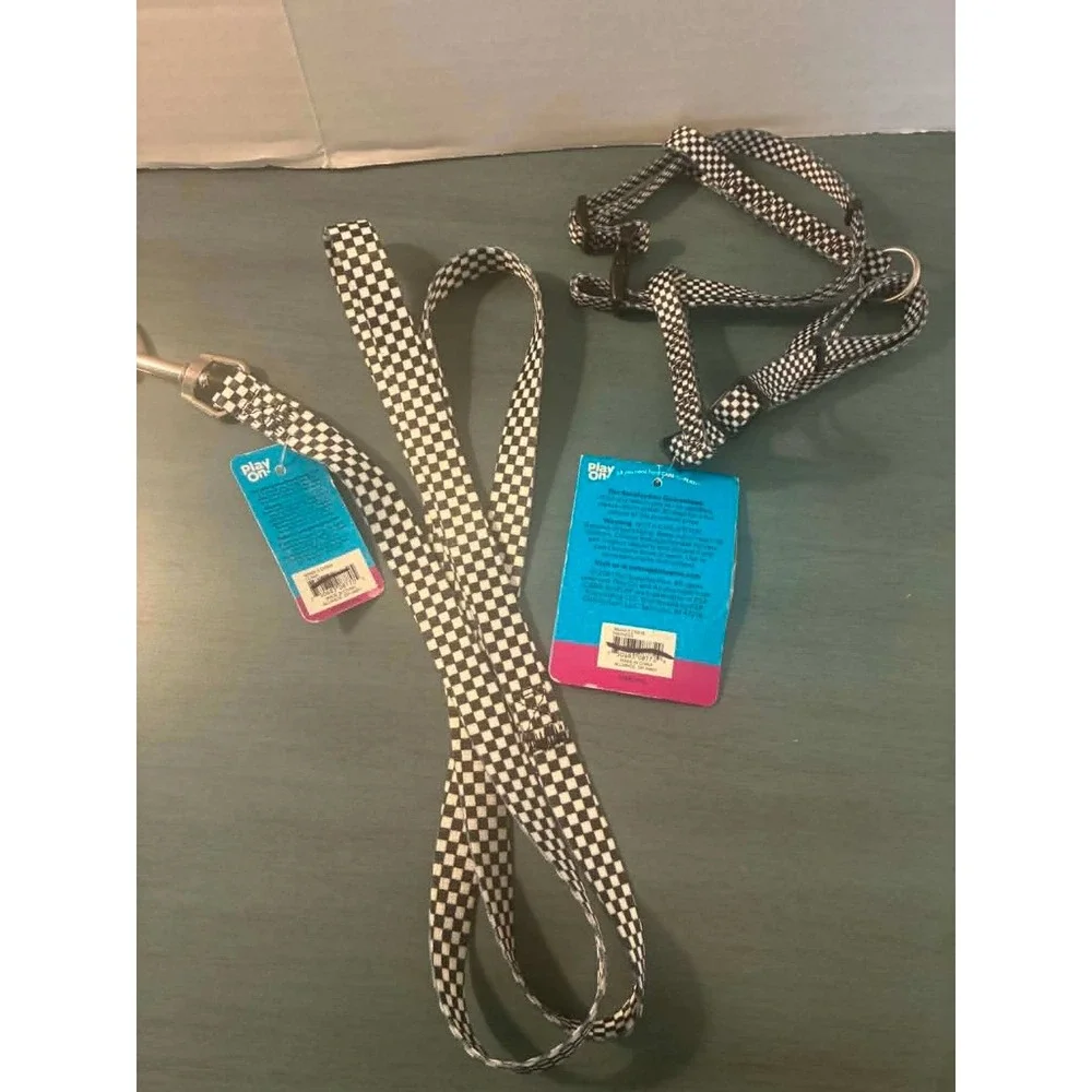 Play On Dog Harness Leash Set XS Black White Checkered NWT Racing Puppy Pet